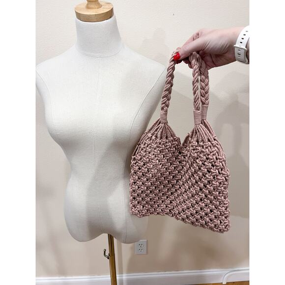 Womens Boho Braided Mini Shoulder Bag Mauve Blush Pink Valentines Beach Macramé - Picture 4 of 4